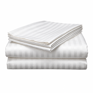 Parure de lit d'hôtel en coton 4 pièces à rayures 300TC, drap-housse, taies d'oreiller, housse de couette, toutes saisons, blanc, style luxe léger - Product Image 6