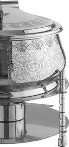 Calentador de Buffet Redondo de Acero Inoxidable Grabado de Lujo con Tapa Enrollable y Bisagra Hidráulica para Eventos de Catering en Hoteles de Alta Gama - Product Image 4