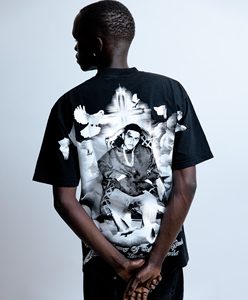 T-shirt noir 100 % coton pour homme, motif imprimé lettres, col rond, manches courtes, style streetwear, coupe ample, logo avant, 180g, anti-rétrécissement - Product Image 4