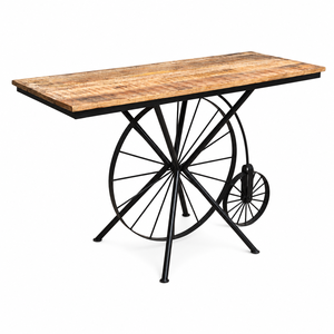 Mesa redonda de consola Industrial Wagon Wheel con tablero de madera recuperada, mesa rústica para recibidor - Product Image 1
