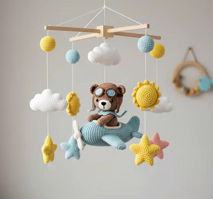 Móvil de Bebé Hecho a Mano con Osito, Nubes, Estrellas y Sol, de Ganchillo, Suave, de Algodón, para Decoración de Cuarto de Bebé - Product Image 6