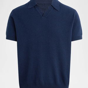 Men's Summer Breathable 100% Cotton <b>Waffle</b> Knitwear Vintage Johnny Collar Short Sleeve Color <b>Blocked</b> for Shirt Slim Fit - Product Image 6