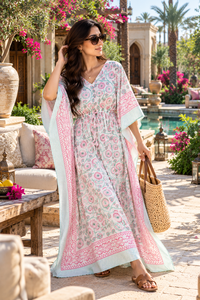 ชุดเดรสผ้าฝ้ายสำหรับผู้หญิง, เสื้อคลุมลายดอกไม้สำหรับฤดูร้อน, ชุดคลุมชายหาดทรงหลวม, เสื้อผ้าสำหรับวันหยุดสไตล์โบโฮ, ชุดสำหรับใส่ในรีสอร์ท - Product Image 1