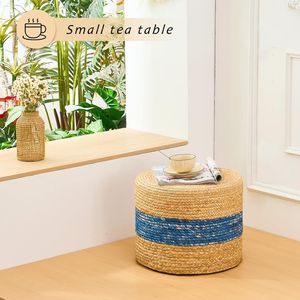Pouf in Giacinto d'Acqua Blu Naturale Fatto a Mano, Design Moderno Convertibile, Poggiapiedi Intrecciato per Arredamento Casa e Seduta per Hotel - Product Image 3