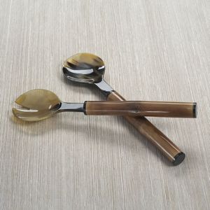 Juego de 2 Servidores de Ensalada de Cuerno, Cucharas y Tenedores Ecológicos Personalizados para Uso en la Cocina - Product Image 1