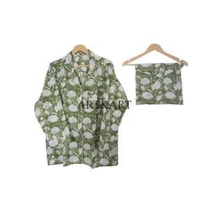 Ensemble de pyjama décontracté en coton fait main pour femme, style indien, imprimé floral estival, respirant, doux, séchage rapide, confortable, entièrement boutonné - Product Image 2