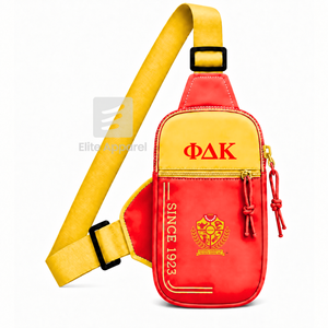 Sac banane personnalisé NSPDK Sorority avec logo brodé, fermeture éclair rouge et or sur le devant, usage quotidien décontracté pour femme - Product Image 1