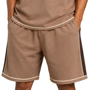 Mocha Brown <b>Mens</b> Oversized T <b>Shirt</b> And Shorts Set Dark Brown Contrast Sleeves Custom Logo Crew Neck Casual Streetwear Wholesale - Product Image 6