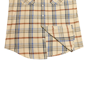 Camisa de Franela a Cuadros para Mujer, Camisas de Franela Beige para Hombre, Camisa de Franela con Borde Crudo - Product Image 3
