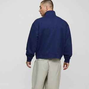Sweat-shirt à col montant pour homme, bleu marine, coupe ample, style décontracté, tricoté, manches longues, couleur unie, style automne - Product Image 1