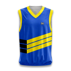 Conjunto de Camiseta de Baloncesto Personalizada Unisex Azul y Amarilla, sin Mangas, Cuello en V, Secado Rápido, Impresión por Transferencia de Calor, 100% Poliéster, Deportiva - Product Image 5