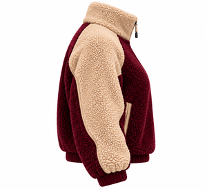 Chaqueta de Sherpa Premium para Mujer con Logotipo Personalizado, Color Granate, Cuello Alto, Dos Tonos, Abrigo Cálido y Grueso de Sherpa - Product Image 3