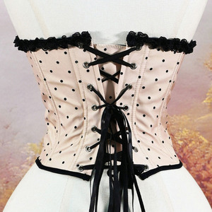 Corset en satin à pois pour femme avec bordure en dentelle, gaine amincissante à maintien moyen, lingerie respirante, bustier - Product Image 6