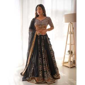 Fiesta de noche Lehenga Choli con hilo y secuencia de trabajo - Product Image 6