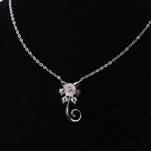 Collar con Colgante de Gato de Plata S925 con Bandeja Vacía para 6-7 Perlas, Cadena para Accesorios DIY, Joyería Fina para Mujer - Product Image 3