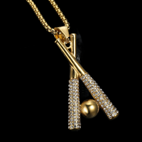 Meilleur Prix Pendentif Batte de Baseball Givrée en Argent 925 Plaqué Or avec Perle d'Eau Douce, Collier Unisexe Hip Hop, Inde