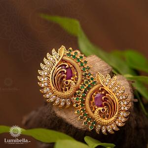 18K Gold Plated Brass Stud <b>Earrings</b> with Zircon <b>Pearl</b> <b>Diamond</b> Accents - Product Image 5