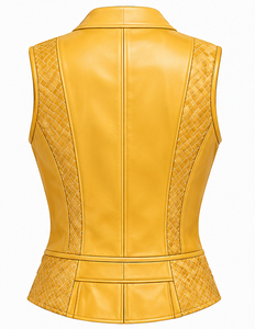 เสื้อกั๊กหนังสีเหลืองสำหรับผู้หญิง คอวี ปิดด้วยซิป - Product Image 6