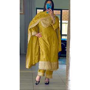 ชุด dupatta บนลงล่างของผู้หญิงพร้อมลายปักลำดับงานดีไซน์แฟนซีที่หรูหรา - Product Image 5