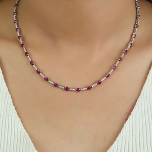 Good Quality Latest Hot Sale 14K Real White Gold <b>Ruby</b> & Diamond Box Lock Sleek Tennis <b>Necklace</b> Anniversary Gift Fine Jewelry - Product Image 4