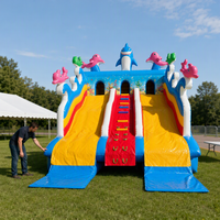 2026 Combo Toboggan Gonflable Commercial - Château Gonflable Durable en PVC 0,55 mm avec Double Toboggan et Trampoline pour Fêtes Résidentielles