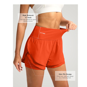 Athletic Sportswear High <b>Elastic</b> <b>Waist</b> 2 In 1 Shorts Best Quality Sports Running Training & Yoga Wear Double Layer Shorts Ladies - Product Image 5