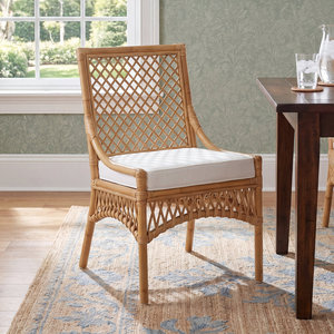 Chaise de salle à manger en rotin naturel fait main, chaise d'appoint en osier avec dossier en treillis et assise rembourrée pour restaurant, café, mobilier de maison - Product Image 1