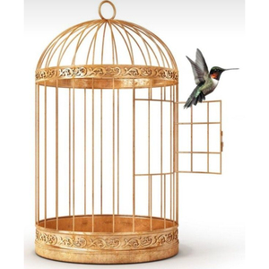 Cage à oiseaux vintage en fil de fer bleu sarcelle, ronde, suspendable, avec base décorative pour une utilisation en intérieur, en extérieur ou dans le jardin - Product Image 4