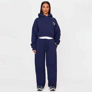 Pantalones de chándal de pierna recta con estampado pequeño azul marino, sudaderas ecológicas con capucha, chándal cómodo de talla grande - Product Image 1