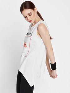 Camiseta sin mangas gris para mujer, cuello redondo, algodón, estampado de letras en la parte delantera, informal, transpirable, tejida, para hacer ejercicio - Product Image 1