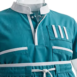 Conjunto de Uniforme Médico Unisex Color Verde Azulado, Camiseta de Manga Corta con Bolsillos, Pantalones con Cordón Ajustable, Transpirable, 100% Poliéster, Uniforme Médico para Adultos - Product Image 5