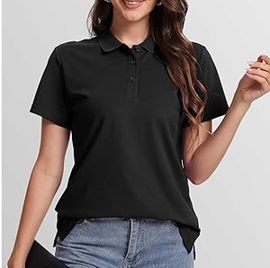 Polo en coton à manches courtes pour femme, couleur unie, tricoté, respirant, décontracté, boutonné, haut d'été 2026 - Product Image 3