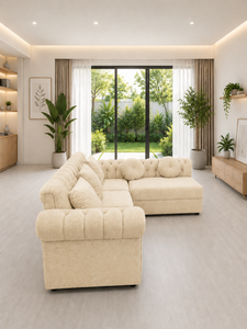 Sofá Esmeralda, Conjunto de Sofás Seccionales Cuadrados Modernos, Tela Ecológica con Botones, Respaldo Acolchado, Brazos Enrollados, para Sala de Estar/Apartamento - Product Image 3