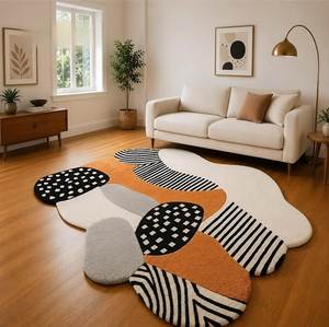 Tapis en laine tufté à la main à motif hexagonal en basalte, bord asymétrique, pour hall d'architecte - Product Image 3