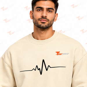 Sudadera de Cuello Redondo para Hombre, Color Crema, Corte Regular, Diseño de Latido de Corazón con Impresión por Transferencia de Calor, Ropa Casual de Otoño, Ecológica, Serigrafiada - Product Image 5