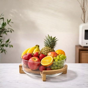 Soporte de Bambú Natural para Frutero, Diseño Moderno en Cruz, Soporte Decorativo para Tazón de Vidrio, Mesa de Cocina o Comedor - Product Image 2