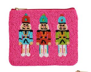 Handcrafted fashionable Durable <b>pink</b> seed beaded LOVE Design coin pouch decorative women mini zipper pouch - Product Image 2