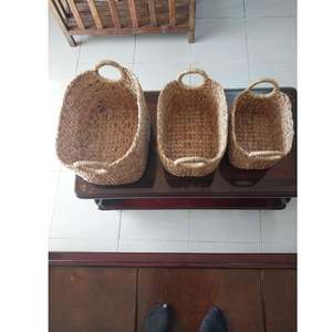Premium Sustainable Hotel <b>Storage</b> Boxes <b>Bins</b> Set 2 Multifunction Natural Water Hyacinth Modern Eco Friendly Square Baskets - Product Image 5