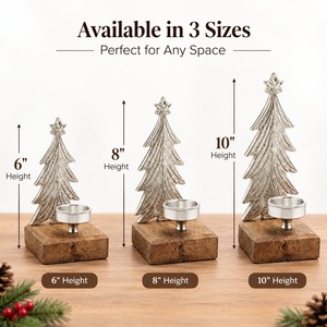 Support de bougie en métal pour sapin de Noël, avec base en bois, décoration rustique pour la maison, centre de table, décoration de festival, vente en gros - Product Image 4
