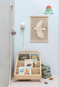 Étagère à livres pour enfants en rotin, 3 niveaux, design rustique, forme rectangulaire, tissage naturel, sans dossier, meubles pour enfants - Product Image 3