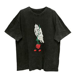 Oversized Black <b>T</b>-<b>Shirt</b> With Skeleton Hands And Rose Print Short Sleeve O-Neck <b>Gothic</b> Men's Jersey Cotton <b>T</b>-<b>Shirt</b> - Product Image 1