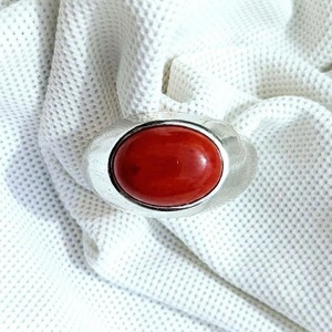 Bague pour homme en argent sterling 925 avec corail, pierre de corail rouge naturelle faite à la main, bijoux vintage en gros - Product Image 3
