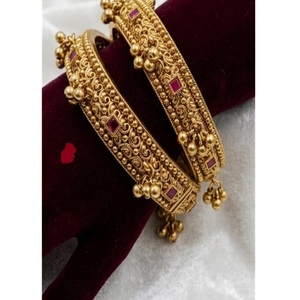 Elegant <b>Gold</b> Plated Brass <b>Bangle</b> Bracelets <b>Set</b> Moissanite Stones Tassel Design Trendy Style Women's Wedding Gift Party Jewelry - Product Image 1