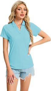 Haut de sport décontracté pour femme, bleu ciel, à manches courtes, couleur unie, respirant, en jersey compressé, séchage rapide, tricoté - Product Image 6