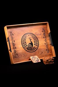 Bandeja de Servir Rústica Hecha a Mano de Madera de Olivo con Posavasos, Bandeja Decorativa para Té/Café/Snacks, para Cumpleaños/Bar Mitzvah, Uso en el Hogar y Cafeterías - Product Image 4