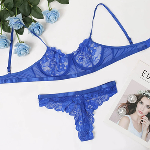 Sexy Women's Floral Lace Breathable Full <b>Cup</b> Underwire Push-Up <b>Bra</b> and Bikini Panty Set Lightweight Sheer Sleepwear - Product Image 6