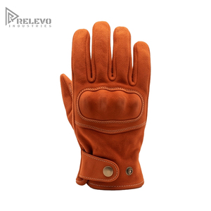 Custom Vintage Rust Orange Suede Leather Motorcycle Gloves, Moulded Knuckle Biker Gloves Perforated Palm Cafe Racer - Product Image 1