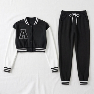 High Quality Hooded Casual Custom Cropped Bomber Jacket <b>Pant</b> Set Streetwear <b>Women</b> 100% Cotton Plus Size Winter Lightweight - Product Image 1