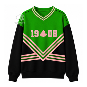 Sudadera Alpha Kappa Alpha para Mujer, Bordada en Verde y Rosa, de Algodón y Felpa, Cuello Redondo, Ropa de Sororidad - Product Image 1