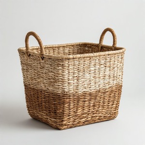 Panier de rangement en jonc de mer durable et écologique avec poignées, idéal pour la cuisine dans les maisons soucieuses de l'environnement - Product Image 4
